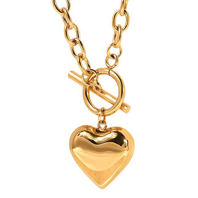 COLLAR CORAZON BARRA CHUNKY GOLD