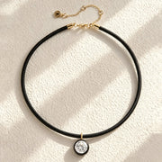 COLLAR SOGA NEGRA - DIJE NEGRO CUBIC REDONDO