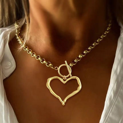 COLLAR MAXI CORAZON CALADO GOLD