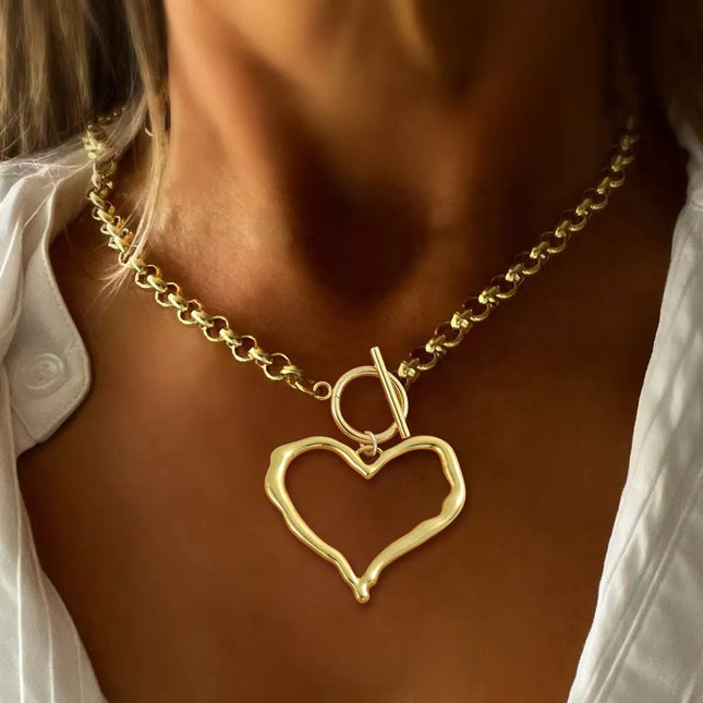 COLLAR MAXI CORAZON CALADO GOLD