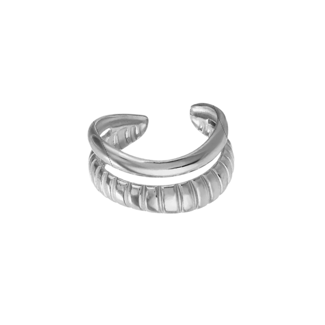 ANILLO DOBLE TRAMADO LISO SILVER