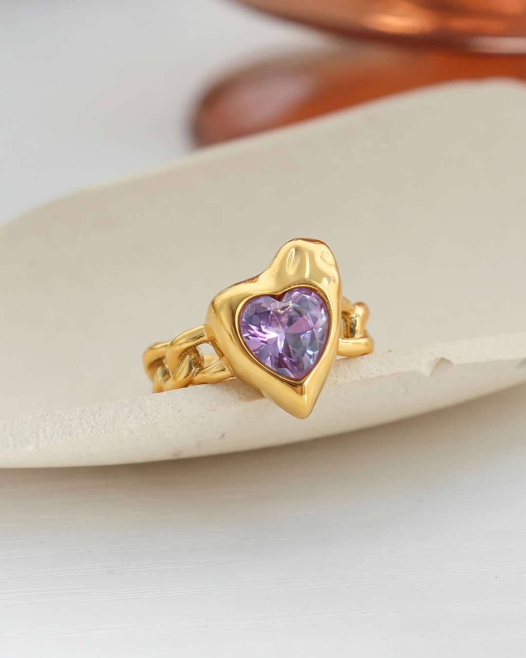 ANILLO AESTHETIC HEART GOLD LILA