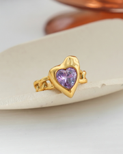 ANILLO AESTHETIC HEART GOLD LILA