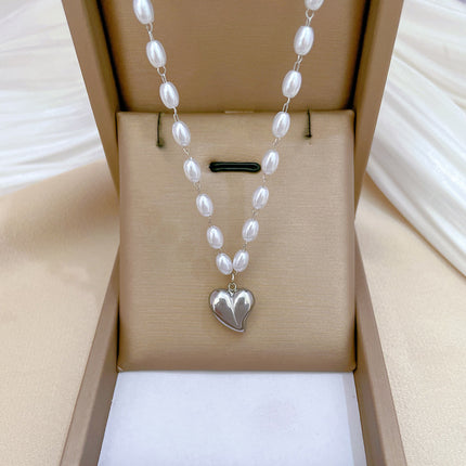COLLAR HEART PEARLY NEW SILVER