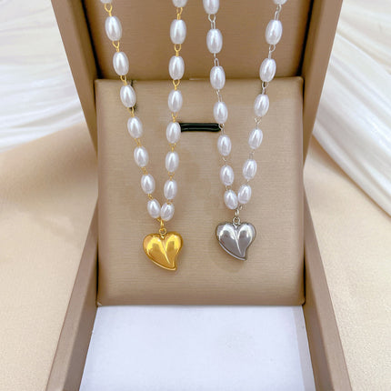 COLLAR HEART PEARLY NEW SILVER