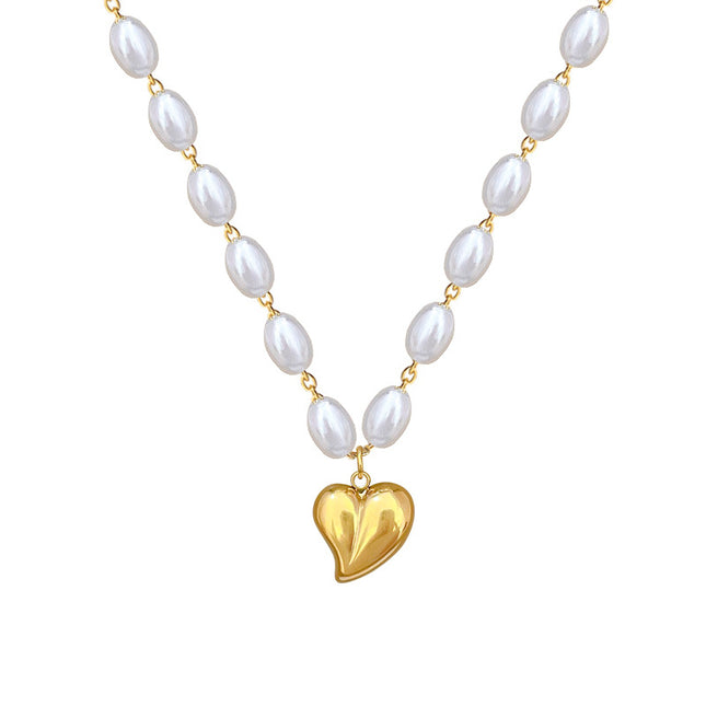 COLLAR HEART PEARLY NEW GOLD