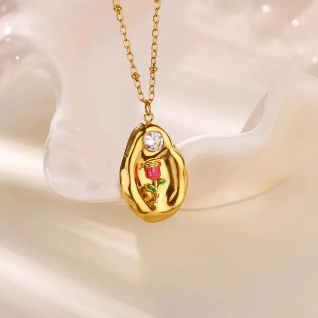 COLLAR MEDALLA ROSA ROJA