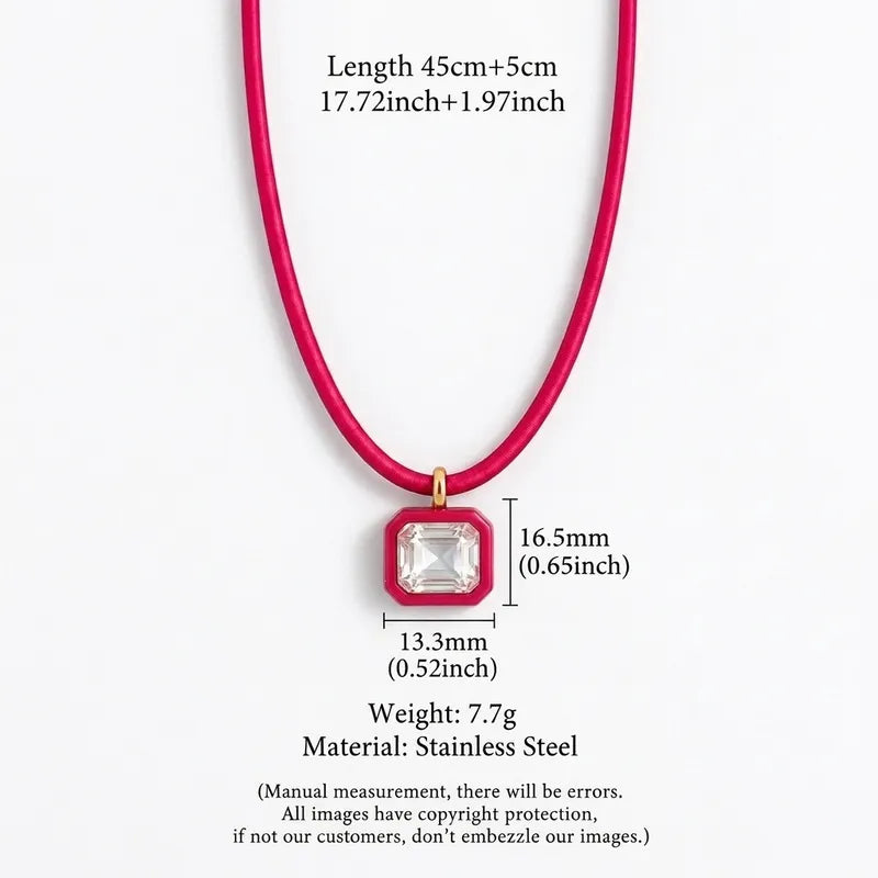 COLLAR SOGA ROSA - DIJE ROSA CUBIC CUADRADO