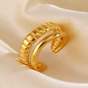 ANILLO DOBLE TRAMADO LIS0 GOLD