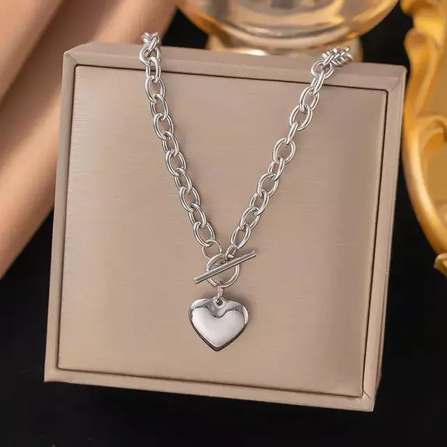 COLLAR CORAZON BARRA CHUNKY SILVER