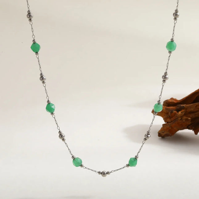 COLLAR CHOKER CRISTALES VERDE AGUA SILVER