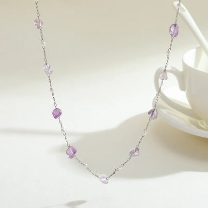 COLLAR CHOKER CRISTALES LILA SILVER