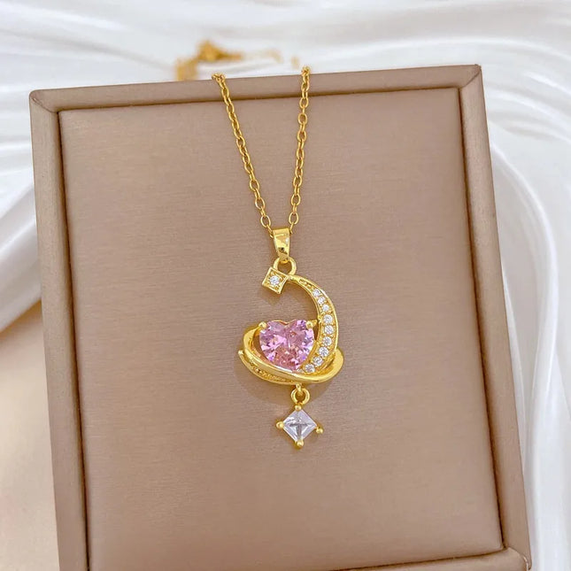 COLLAR LUNA HEART ROSA