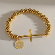 PULSERA BOLITAS CRUZ PADRE NUESTRO GOLD