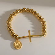 PULSERA BOLITAS VIRGENCITA NUESTRO GOLD