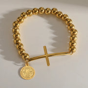 PULSERA BOLITAS CRUZ SANTO GOLD