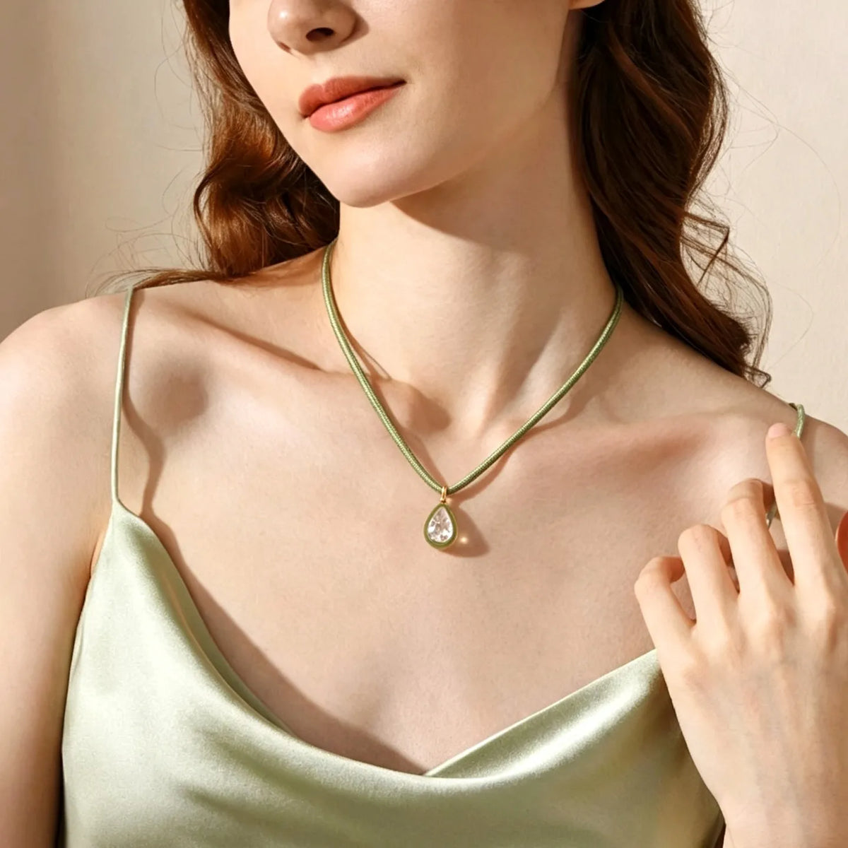 COLLAR SOGA VERDE - DIJE VERDE CUBIC GOTA