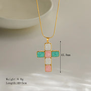 COLLAR CRUZ NACAR TURQUESA - ROSA