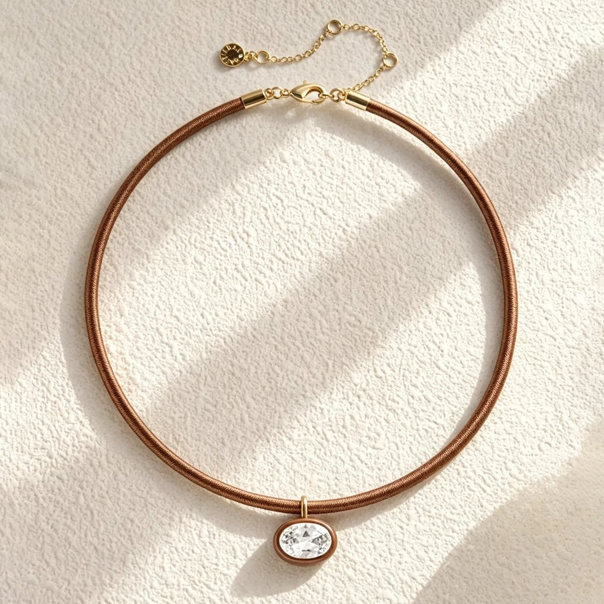 COLLAR SOGA MARRON - DIJE MARRON - CUBIC OVAL
